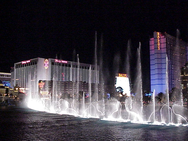 Water show at Bellagio with Flamingo and Bally's in background